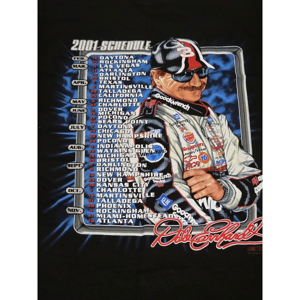 Vintage 2001 Dale Earnhardt #3 NASCAR Winston Cup Schedule T-Shirt Chase NWOT - Picture 4 of 7